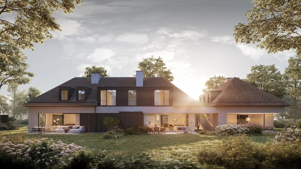Gevel van een luxe parkvilla te koop in Paddock Waasmunster